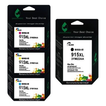 GREENRHINO 綠犀牛 相容HP 915XL 3YM22AA/3YM21AA/3YM20AA/3YM19AA 高容量環保墨水匣  1套  黑色 + 紅色 + 黃色 + 藍色