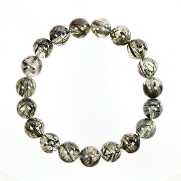 【正佳珠寶】綠髮晶 高品粗絲濃綠 9.8-10.3mm 綠髮晶手珠