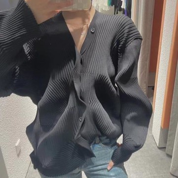 品牌折扣店商場撤回外貿新款個性不規則針織開衫上衣黑色毛線外套