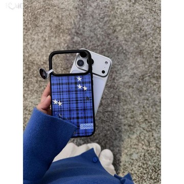 藍格紋星星適用蘋果17Promax手機殼iPhone16磨砂15創意1413防指紋
