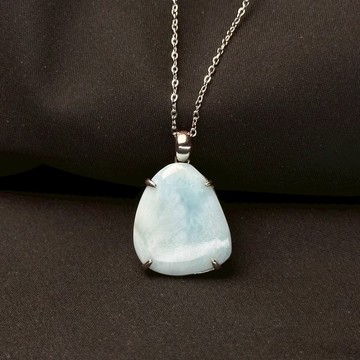 超值入門級 |拉利瑪項鍊 | 海紋石  溝通 心輪 天然晶礦項鍊 925純銀包框 S25AR18-80