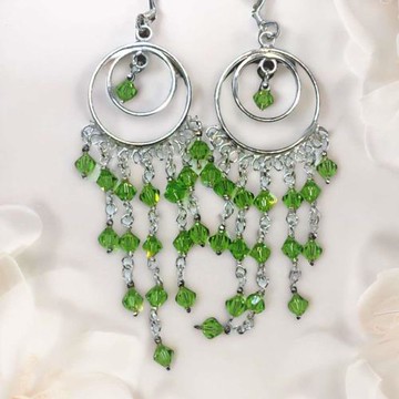 【摩達客】綠色串珠流蘇垂墜式耳飾耳針耳環