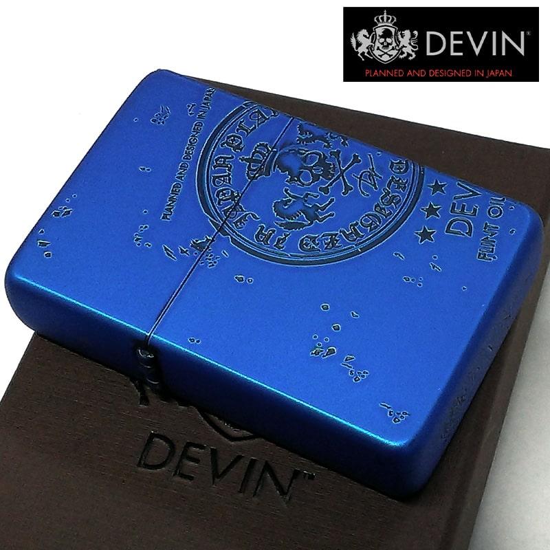 オイルライター DEVIN フリント式 ロゴ デヴィン マットブルー ゴールドインサイドユニット 艶消し 青 日本製 金タンク おしゃれ