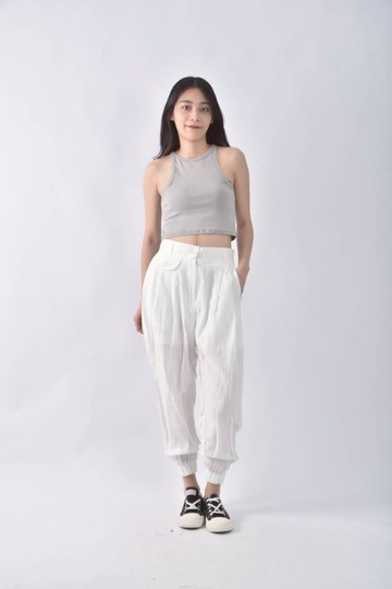 (M) bambolina高腰寬鬆白色長褲