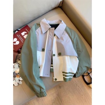 港風設計感撞色拼接翻領夾克外套男女秋季高街痞帥棒球服休閑上衣