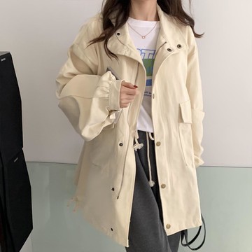 韓版港風寬松百搭外套女學生長袖純色復古夾克工裝上衣時尚百搭秋季新款【倪醬】