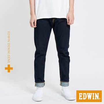 EDWIN 男裝   PLUS+ 不對稱赤耳窄管牛仔褲-原藍色