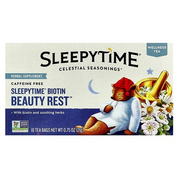 Celestial Seasonings, SleepyTime® Biotin Beauty Rest™，無咖啡萃取，18 茶包，0.75 盎司（21 克）