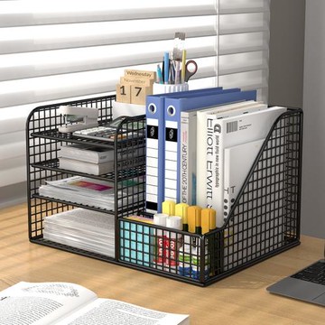 辦公桌文件框收納架家用辦公室桌面置物架A4資料架多層金屬文件欄