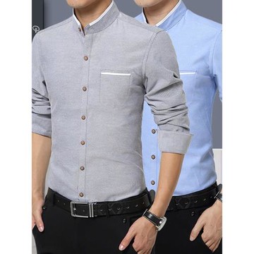 小立領襯衫男長袖韓版修身中國風中山裝無圓村討占稱衫衣襯衣寸土