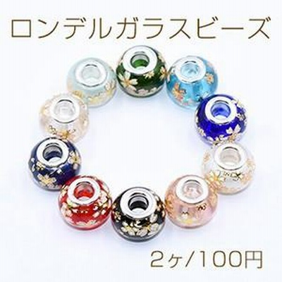 ロンデルガラスビーズ 転写ビーズ 桜 14mm【2ヶ】