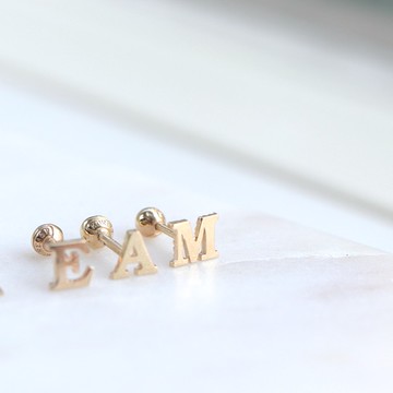 【CHARIS 韓國珠寶】純14K金 英文字母 鎖珠耳環 轉珠耳環 (單個) 耳骨 耳窩  不褪色