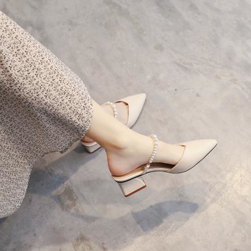 氣質法式尖頭包頭韓式半拖鞋女夏季外穿涼拖半托穆勒粗跟高跟單鞋