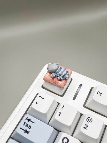 法蘭黏土手作- 貓貓午睡鍵 條紋貓 - 機械鍵盤專用