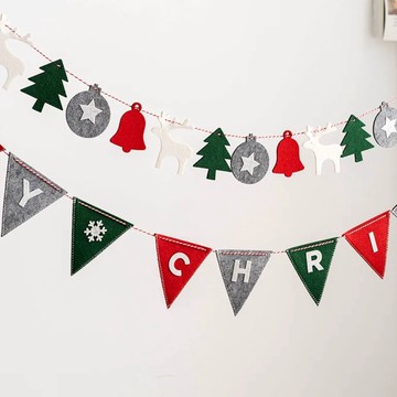 現貨 日日囍∞聖誕節裝飾 聖誕樹拉旗 餐廳布置 裝飾道具 拉旗 聖誕節 聖誕樹 咖啡廳裝飾 不織布裝飾