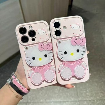 iPhone可愛波點小貓保護殼 內置支架耐摔蘋果 18 17promax 16 15 14 13 12pro 手機殼