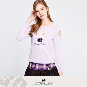 蛋糕刺繡袖開洞綁蝴蝶結長袖上衣 Scottish House 【CET11443】