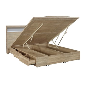 IHouse-山田 燈光USB房間2件組(片、收納抽屜+掀床床底)-雙人5尺古橡