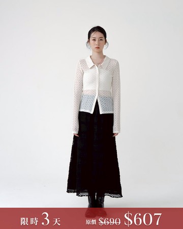 多層荷葉鏤空蕾絲緹花長裙-黑 S/M