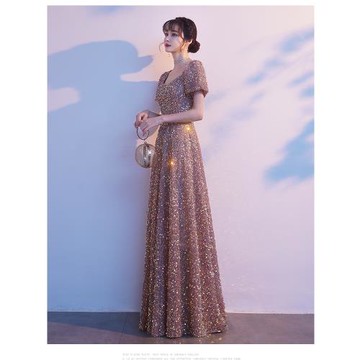 亮片晚禮服女高級感名媛宴會高貴優雅氣質主持人長裙合唱演出指揮