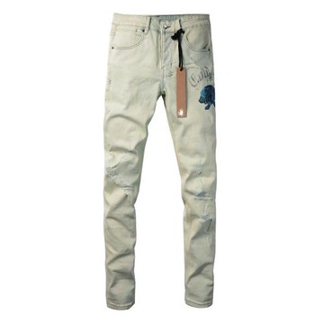 KUS jeans美式高街基礎破洞做舊修身長褲緊身高街緊身男牛仔褲子