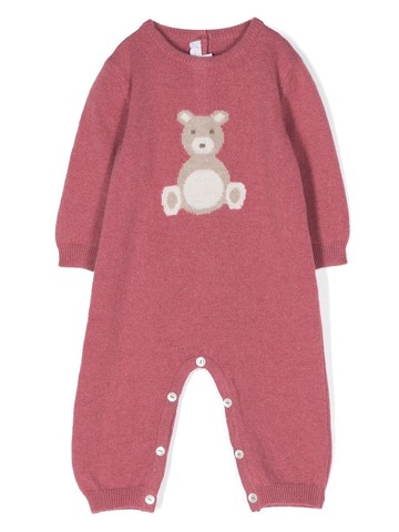 Mariella Ferrari - teddy-bear knitted merino romper - kids - Merino/Cashmere - 3 mth - Pink