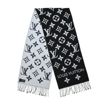 Louis Vuitton Essential Monogram圖案羊毛圍巾（黑色） _廠商直送