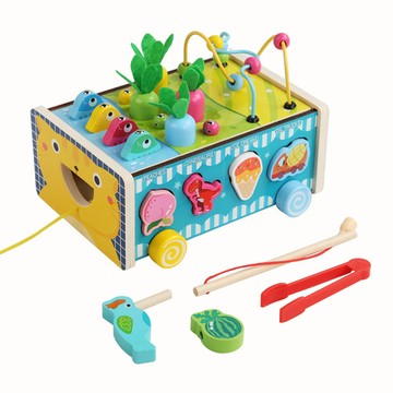 「伶俐系列」 CPC木製兒童拔蘿蔔八合一拖拉車寶寶農場釣魚拼插訓練益智玩具.9