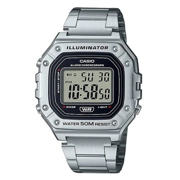 CASIO 復古造型經典設計大錶面清晰數位休閒錶-銀(W-218HD-1A)/43.2mm / 考試錶