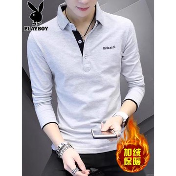 花花公子長袖t恤男士打底上衣2026年春秋季新款休閑加絨polo衫男T