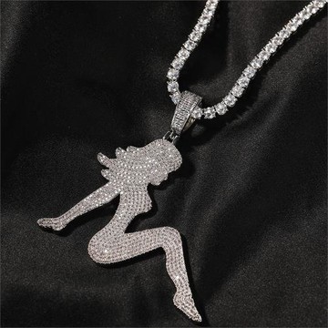 歐美sex lady潮流吊墜個性性感長發女嘻哈項鏈銅鑲鋯石朋克飾品