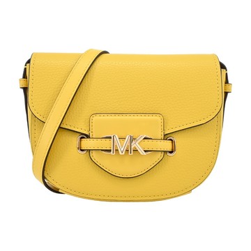 [平輸版] 【MICHAEL KORS】REED 荔枝紋LOGO磁吸翻蓋斜背包(小/黃)真品平輸