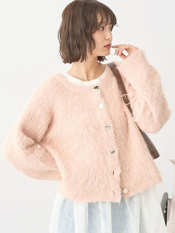 羊毛混紡毛絨金屬扣開襟針織罩衫(01000962000) - earth music&ecology