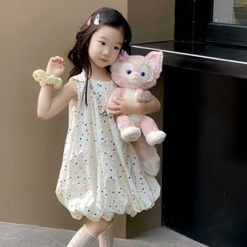 彩色點點篷篷燈籠無袖洋裝 連衣裙 連身裙 洋裝 背心裙 女童 童裝 中童 小童 橘魔法 現貨【BB0001】