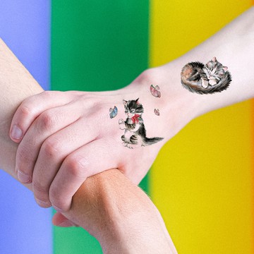 微刺青 蝴蝶與貓咪👑大邱紋身👑【T08Z】新 小清新 假刺青輕紋身 防水 紋身 刺青 貼紙 T08