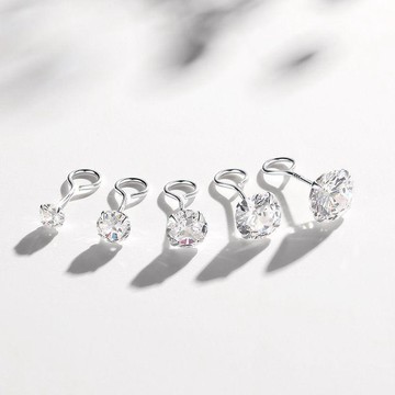 ✨元氣新品✨純銀耳釘女S999鋯石超閃鑽石養耳洞耳骨釘彎鉤耳環男防掉免摘耳飾BNHU