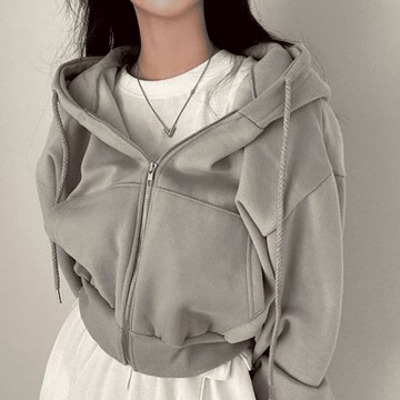 【JoysLu】短版修身外套 運動風外套 連帽外套 灰色連帽衛衣 拉鍊外套 運動外套 抽繩外套 運動風 P11BD5