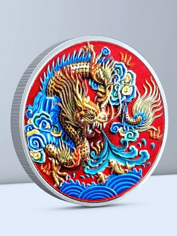 中國龍虎生肖彩色點漆金屬硬幣徽章 創意紀念品幸運幣時尚玩具