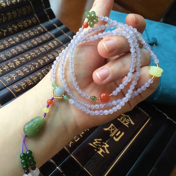 和田玉冰紫料4公釐 多圈手鏈 項鏈吊墜 搭配和田玉 貌貅 吊墜