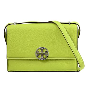 TORY BURCH Miller 金屬LOGO荔枝皮革翻蓋式斜背包(綠色)