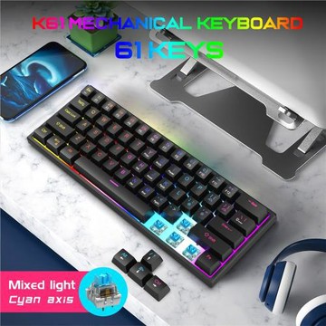 青軸真機械鍵盤K61 Type-C插線鍵盤混光雙色注塑鍵帽游戲電競鍵盤