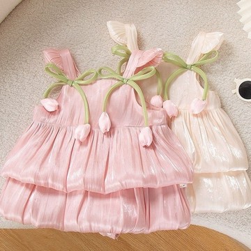 Mini baby🌷嬰兒衣服夏季女寶寶百日公主連體裙子新生兒週嵗禮服公主風