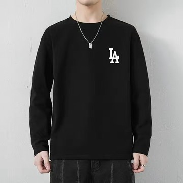 热卖【台灣出貨】男長袖上衣春秋男款打底衫印花長袖T潮ins長袖T恤素色純色上衣薄款T圓領上衣男加肥加大港風寬鬆簡約T恤圓