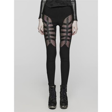 pr朋克狀態鏤空透視網紗打底褲女款機能風褲子拼接修身顯瘦休閑褲