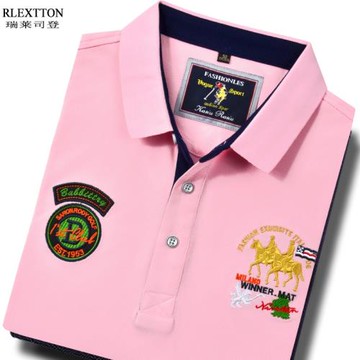 夏季短袖T恤男翻領POLO衫 粉紅色保羅上衣服珠地棉粉色男裝體恤潮