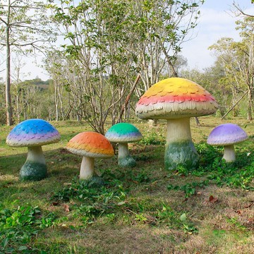 免運 可開票 售後保障 玻璃鋼仿真植物卡通蘑菇雕塑擺件小區公園草坪園林景觀裝飾擺件 熱銷0520