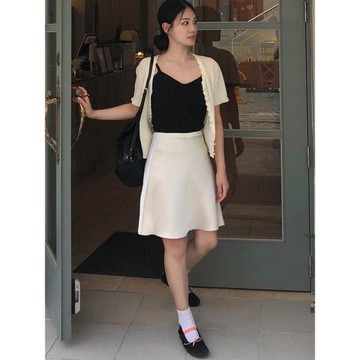 韓國urbanic30a字中裙子夏輕盈顯瘦高腰緞面白色半身裙女2025新款