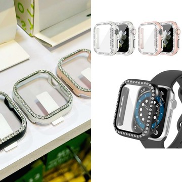 【山水之寶】Apple Watch 4/5/6/SE1/SE2/SE3 44mm保護殼 玻璃膜+保護框 閃鑽電鍍一體式手錶防撞殼
