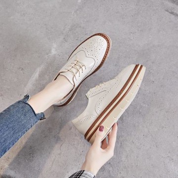 厚底英倫風方頭百搭顯瘦小皮鞋