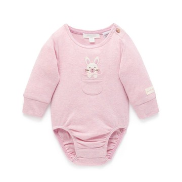 澳洲Purebaby有機棉嬰兒包屁衣/新生兒 連身衣 粉紅兔
